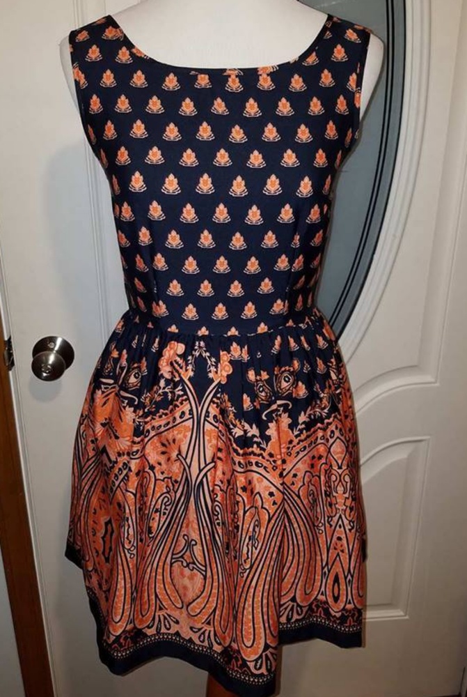 Navy and coral Ultra Pink cocktail dress small